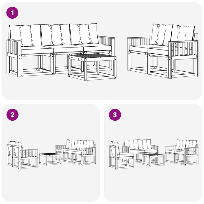 Set de canapele de exterior cu pernă 6 pcs Alb și negru WALTI