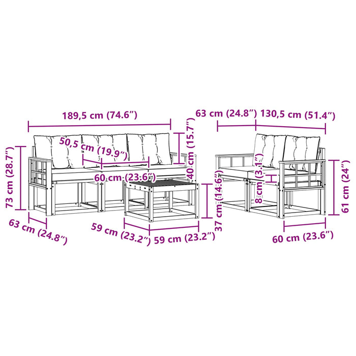 Set de canapele de exterior cu pernă 6 pcs Alb și gri deschis WALTI