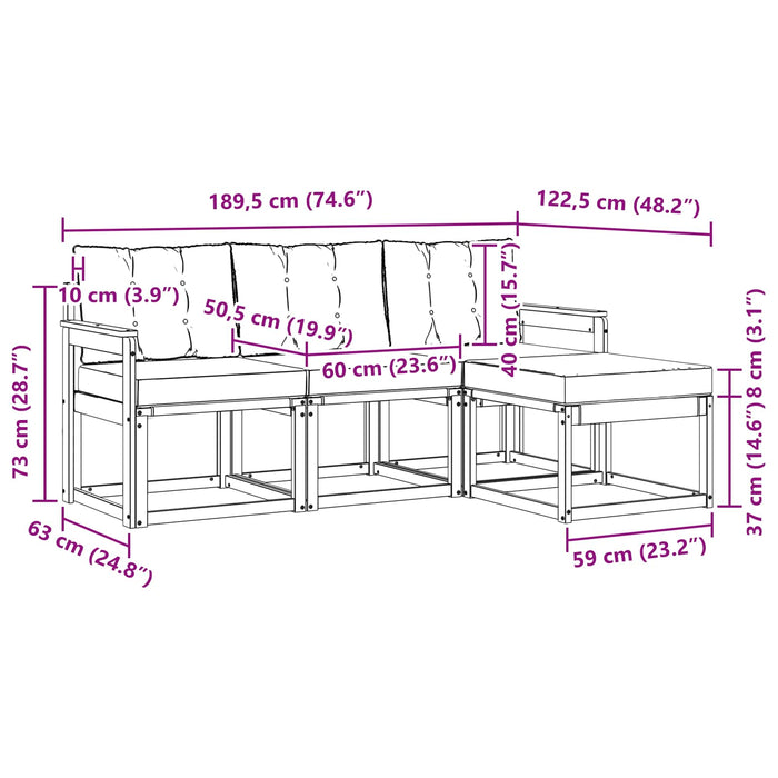 Set de canapele de exterior cu pernă 4 pcs Alb și negru WALTI