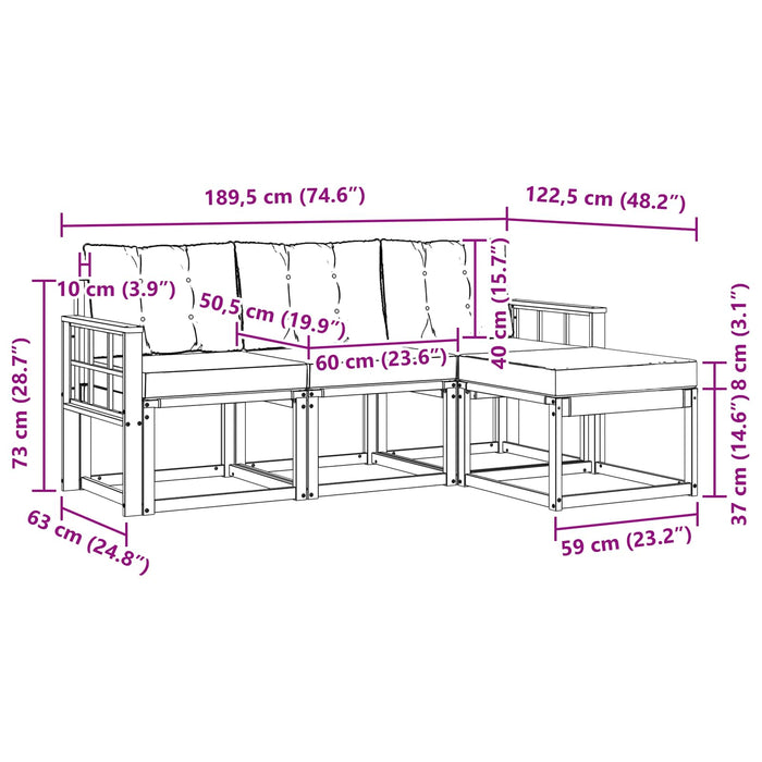 Set de canapele de exterior cu pernă 4 pcs Alb și negru WALTI