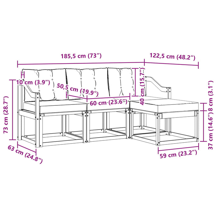 Set de canapele de exterior cu pernă 4 pcs Alb și negru WALTI