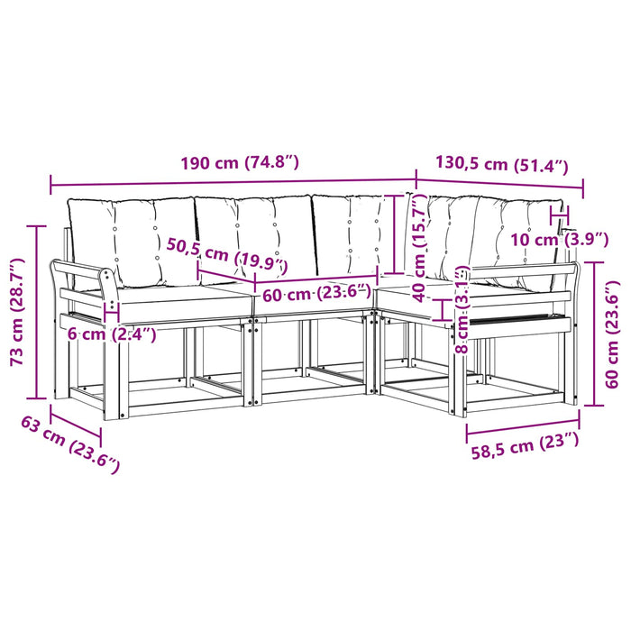 Set de canapele de exterior cu pernă 4 pcs Alb și Bej WALTI