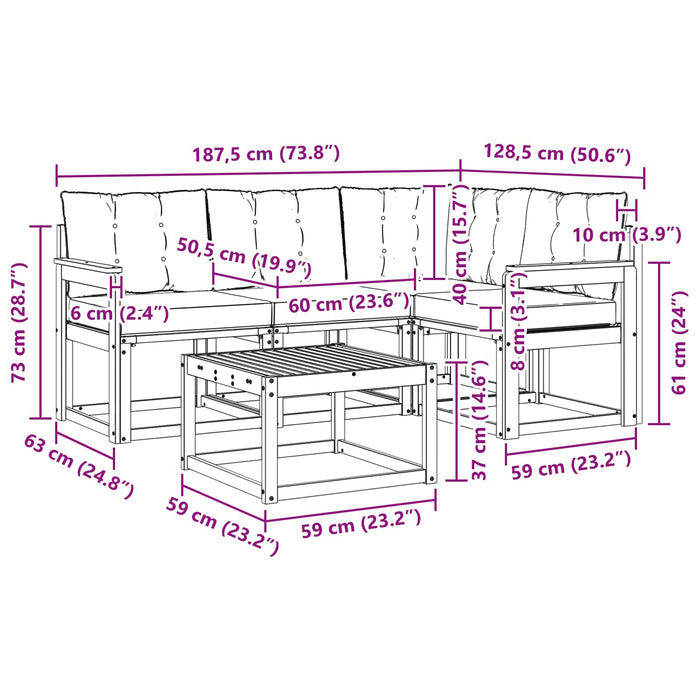 Set de canapele de exterior cu pernă 5 pcs Alb și negru WALTI