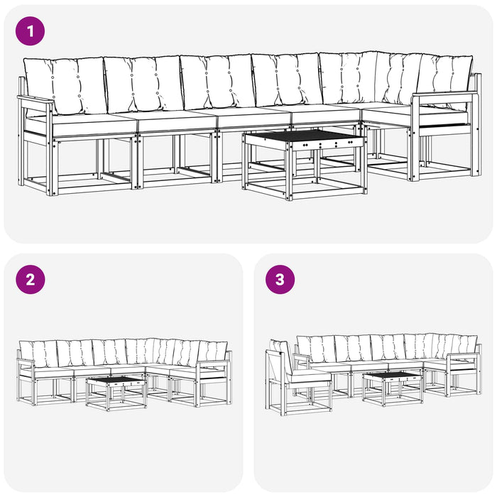 Set de canapele de exterior cu pernă 7 pcs Alb și negru WALTI