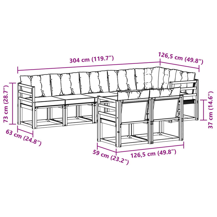 Set de canapele de exterior cu pernă 8 pcs Alb și negru WALTI