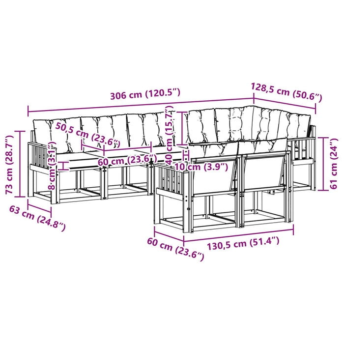 Set de canapele de exterior cu pernă 8 pcs Alb și Bej WALTI