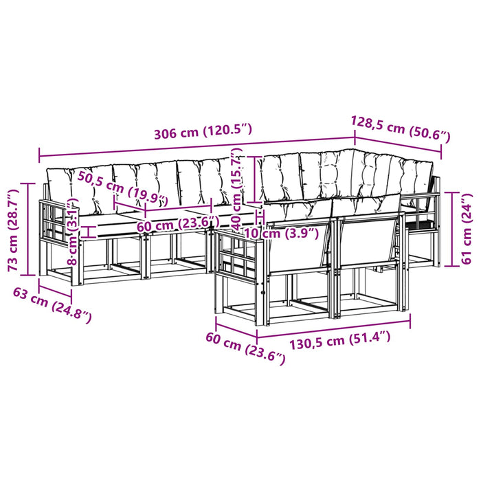 Set de canapele de exterior cu pernă 8 pcs Alb și Bej WALTI