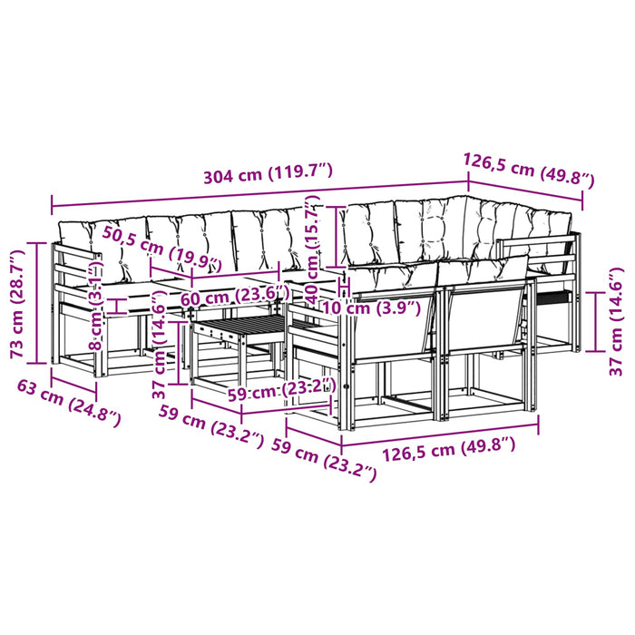 Set de canapele de exterior cu pernă 9 pcs Alb și gri deschis WALTI