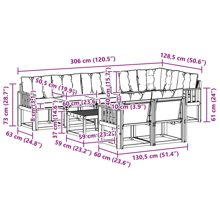 Set de canapele de exterior cu pernă 9 pcs Alb și Bej WALTI