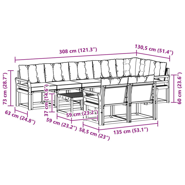 Set de canapele de exterior cu pernă 9 pcs Alb și negru WALTI