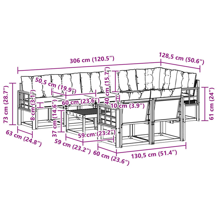 Set de canapele de exterior cu pernă 9 pcs Alb și Bej WALTI