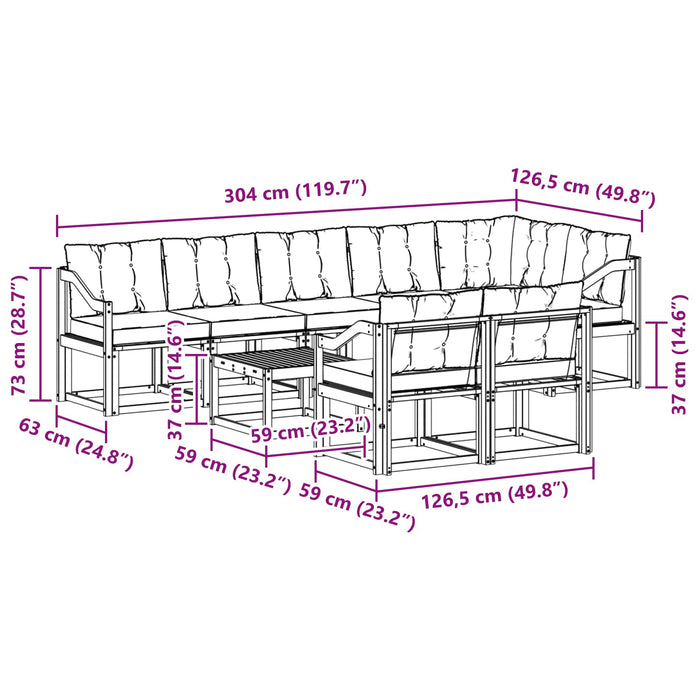 Set de canapele de exterior cu pernă 9 pcs Alb și Bej WALTI