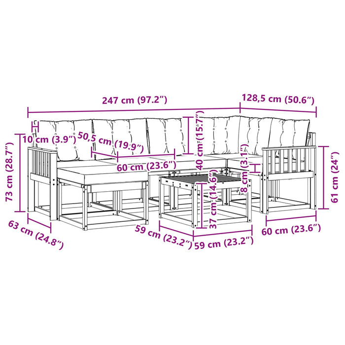 Set de canapele de exterior cu pernă 7 pcs Alb și crem WALTI