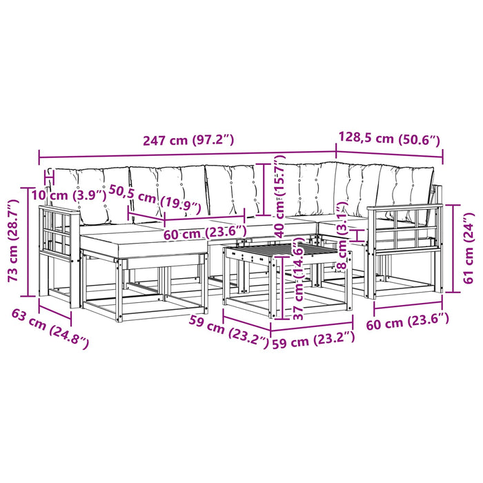 Set de canapele de exterior cu pernă 7 pcs Alb și negru WALTI