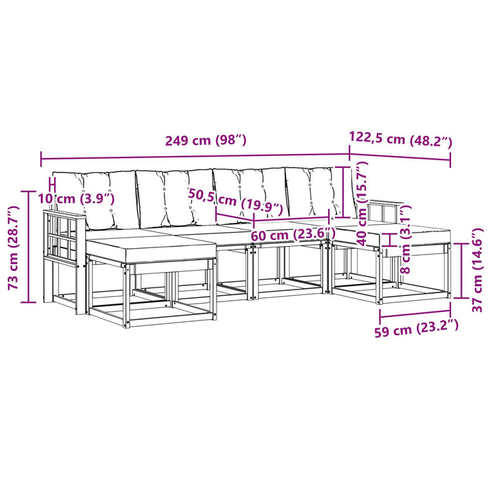 Set de canapele de exterior cu pernă 6 pcs Alb și negru WALTI