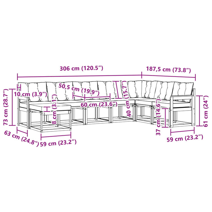 Set de canapele de exterior cu pernă 8 pcs Alb și gri deschis WALTI