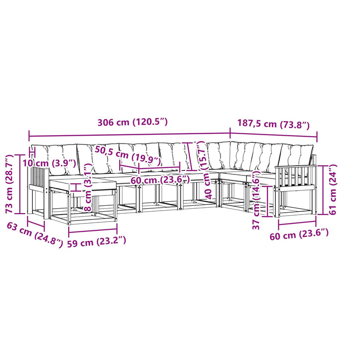 Set de canapele de exterior cu pernă 8 pcs Alb și negru WALTI