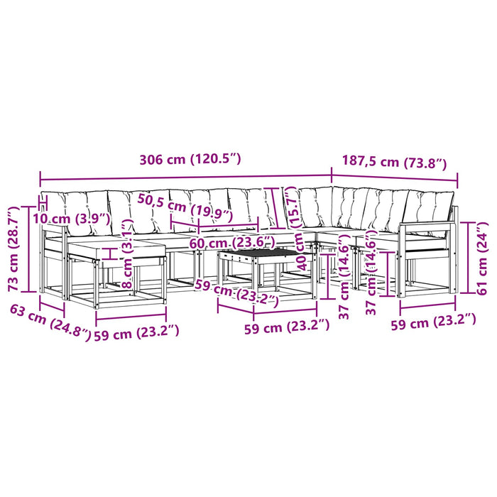 Set de canapele de exterior cu pernă 9 pcs Alb și crem WALTI