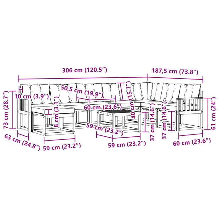 Set de canapele de exterior cu pernă 9 pcs Alb și negru WALTI