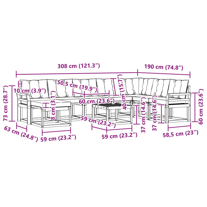 Set de canapele de exterior cu pernă 9 pcs Alb și negru WALTI