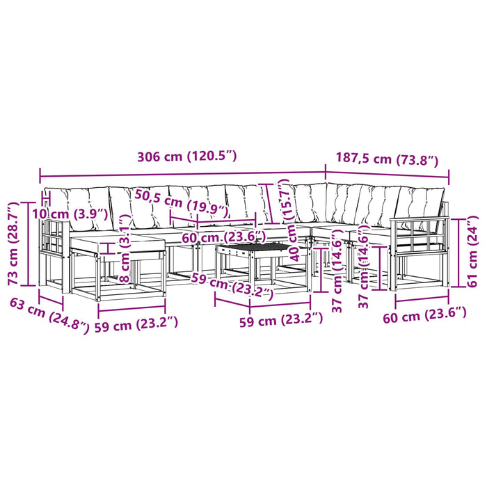 Set de canapele de exterior cu pernă 9 pcs Alb și crem WALTI