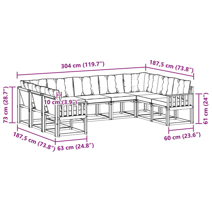 Set de canapele de exterior cu pernă 9 pcs Alb și Bej WALTI