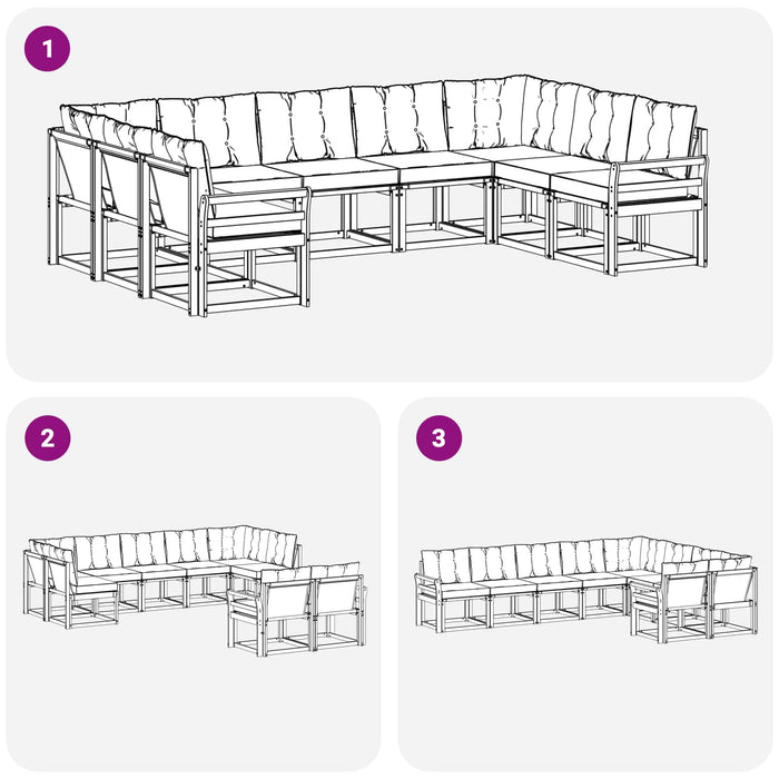 Set de canapele de exterior cu pernă 9 pcs Alb și gri deschis WALTI