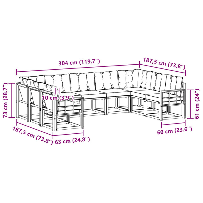 Set de canapele de exterior cu pernă 9 pcs Alb și crem WALTI