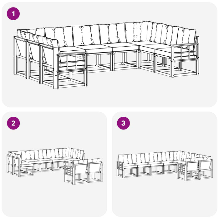 Set de canapele de exterior cu pernă 9 pcs Alb și negru WALTI