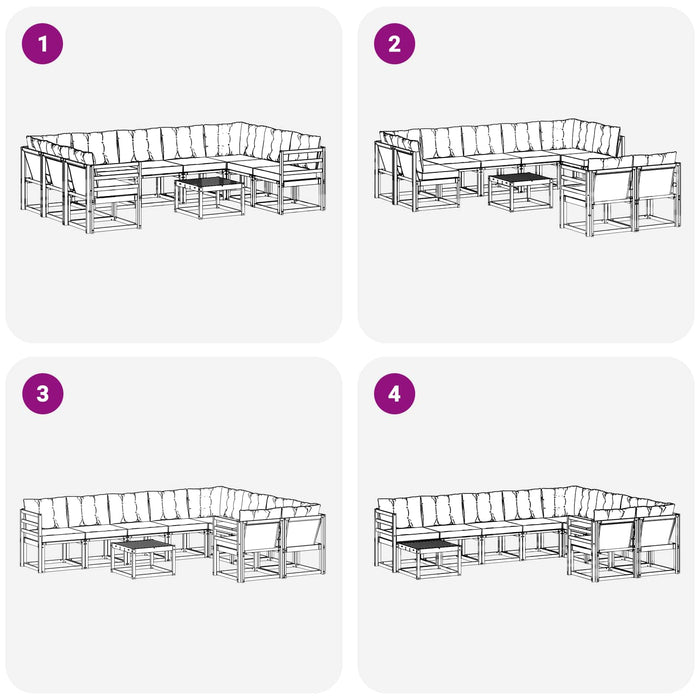 Set de canapele de exterior cu pernă 10 pcs Alb și negru WALTI