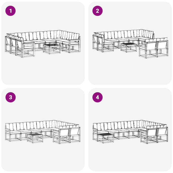 Set de canapele de exterior cu pernă 10 pcs Alb și gri deschis WALTI