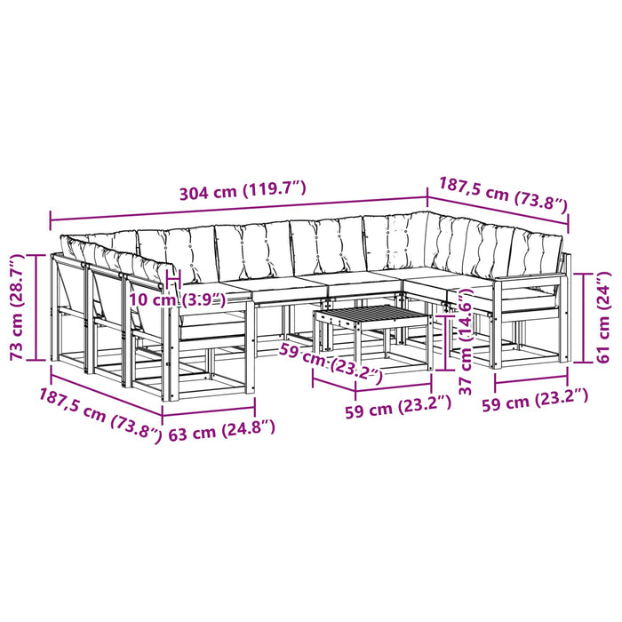 Set de canapele de exterior cu pernă 10 pcs Alb și Bej WALTI