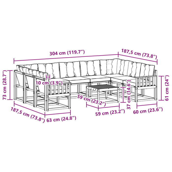 Set de canapele de exterior cu pernă 10 pcs Alb și crem WALTI