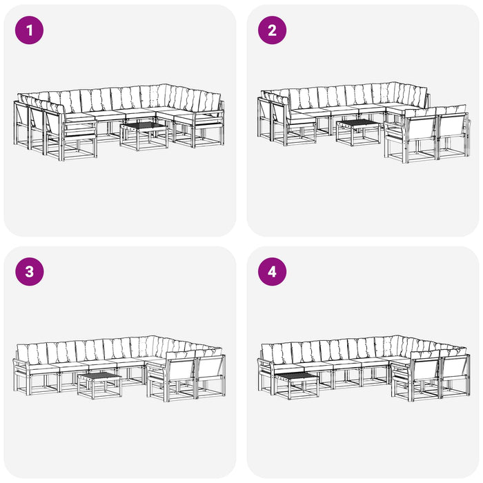 Set de canapele de exterior cu pernă 10 pcs Alb și crem WALTI