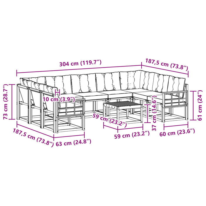 Set de canapele de exterior cu pernă 10 pcs Alb și crem WALTI