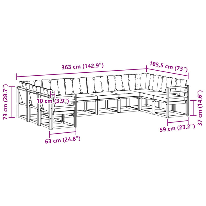 Set de canapele de exterior cu pernă 10 pcs Alb și gri deschis WALTI