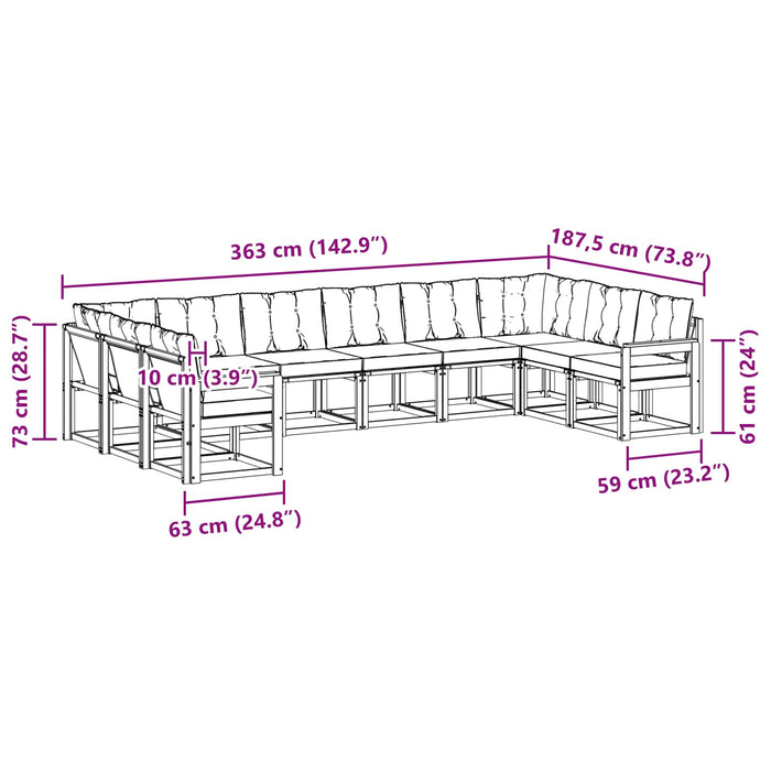 Set de canapele de exterior cu pernă 10 pcs Alb și crem WALTI