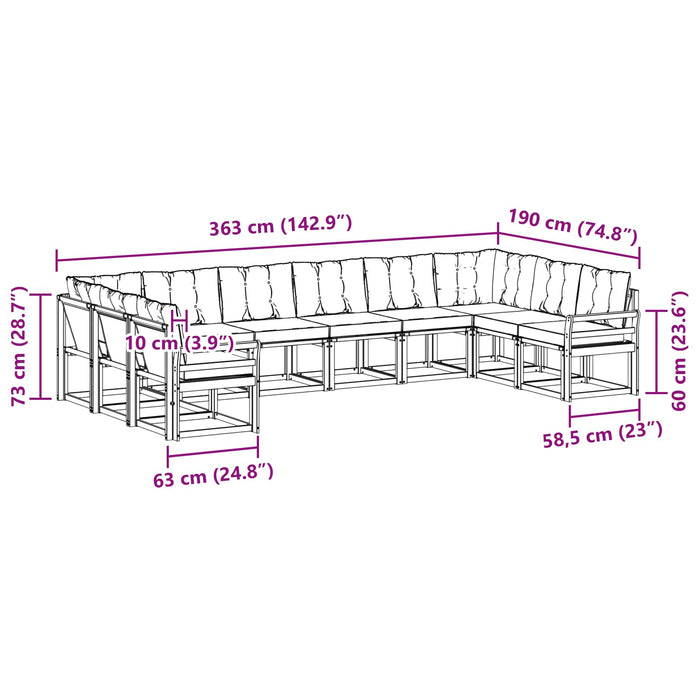 Set de canapele de exterior cu pernă 10 pcs Alb și Bej WALTI