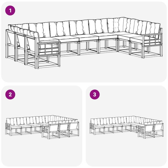 Set de canapele de exterior cu pernă 10 pcs Alb și negru WALTI