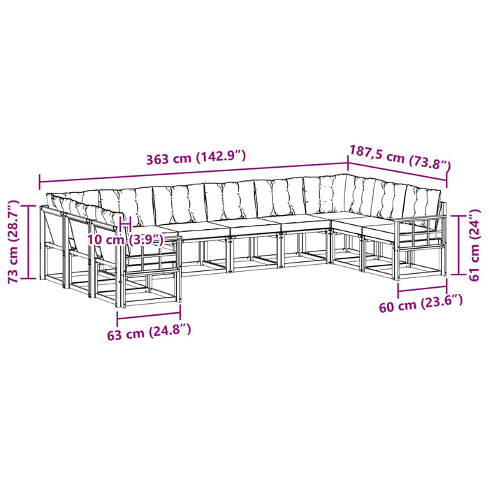 Set de canapele de exterior cu pernă 10 pcs Alb și Bej WALTI