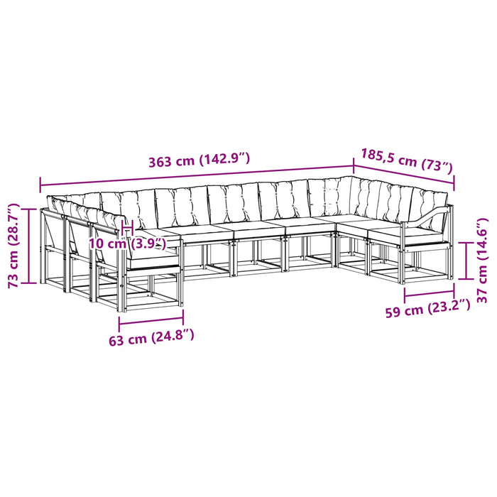 Set de canapele de exterior cu pernă 10 pcs Alb și Bej WALTI
