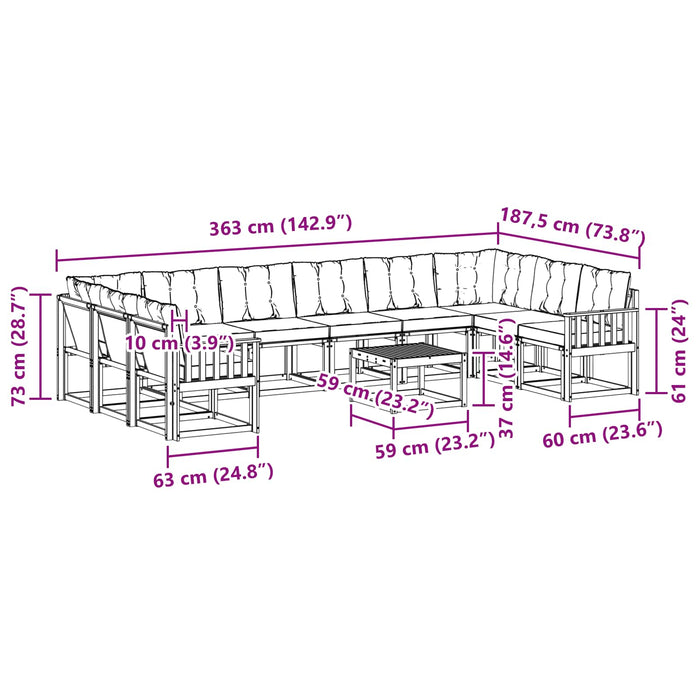 Set de canapele de exterior cu pernă 11 pcs Alb și Bej WALTI