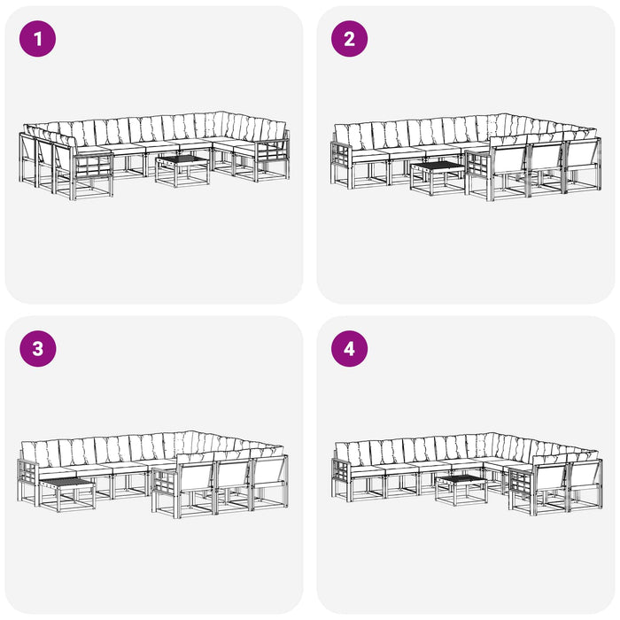 Set de canapele de exterior cu pernă 11 pcs Alb și negru WALTI