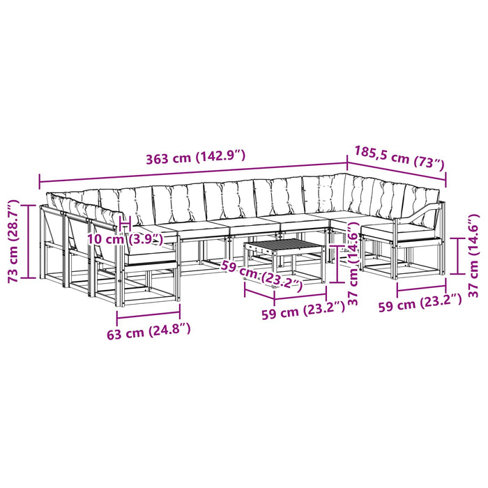 Set de canapele de exterior cu pernă 11 pcs Alb și negru WALTI
