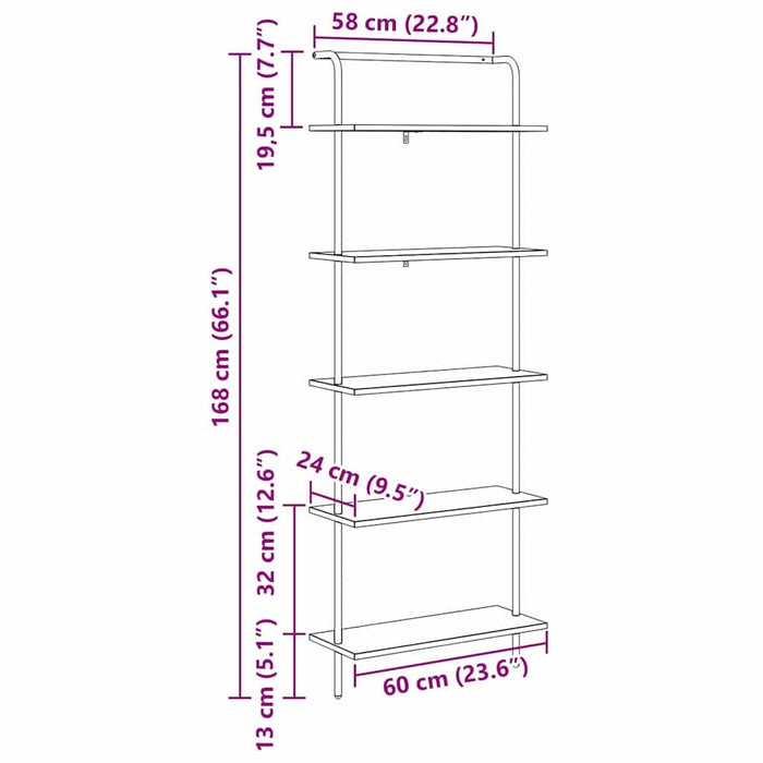 Raft pentru cărți Stejar Negru 60 x 24 x 168 cm Lemn compozit - WALTI WALTI