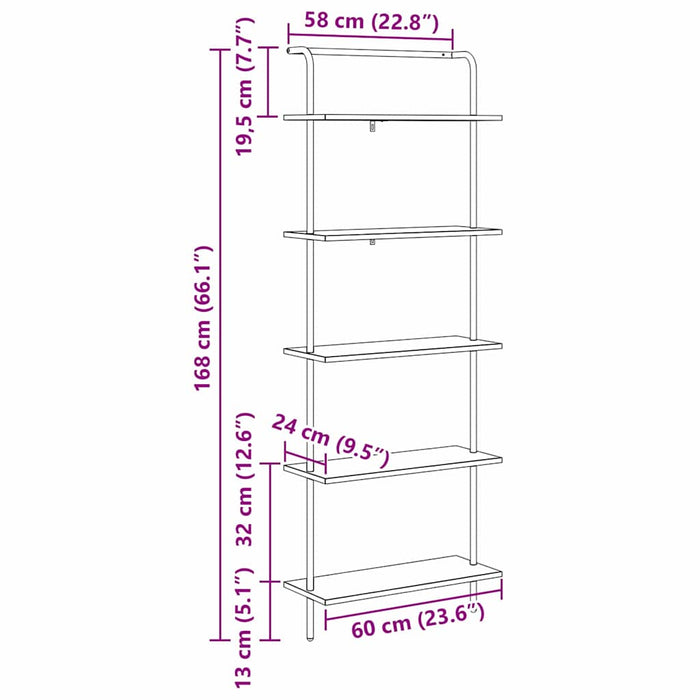 Raft pentru cărți Stejar fumuriu 60 x 24 x 168 cm Lemn compozit - WALTI WALTI