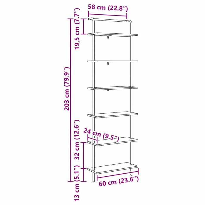Raft pentru cărți Stejar fumuriu 60 x 24 x 203 cm Lemn compozit - WALTI WALTI