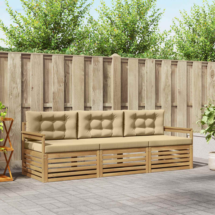 Set de canapele de exterior cu pernă 3 pcs Alb și Bej Poliester WALTI