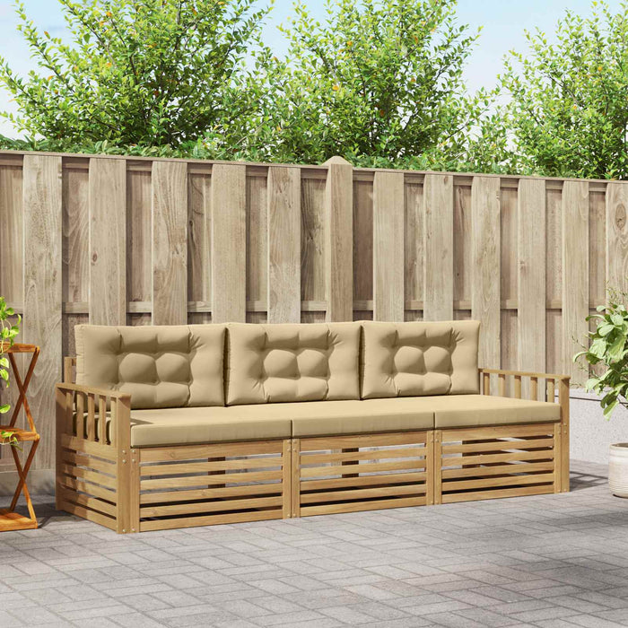 Set de canapele de exterior cu pernă 3 pcs Alb și Bej Poliester WALTI