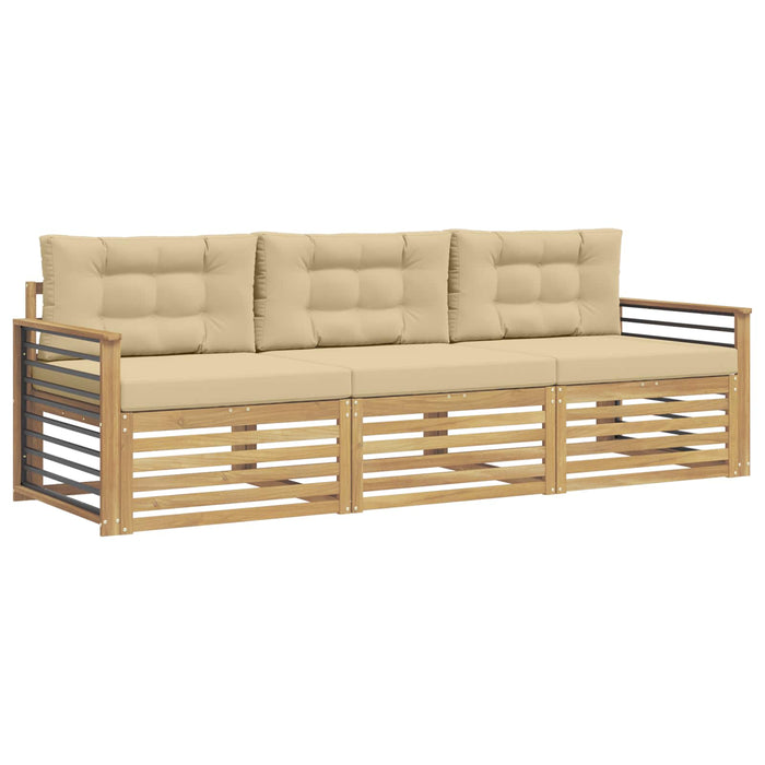 Set de canapele de exterior cu pernă 3 pcs Alb și Bej Poliester WALTI